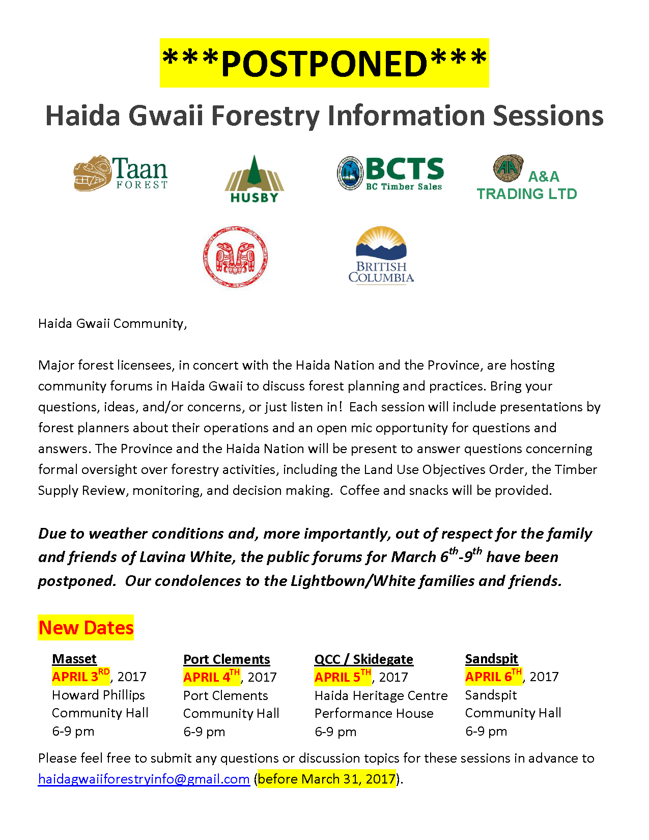 Haida Gwaii Forestry Information Session- Old Massett/Masset